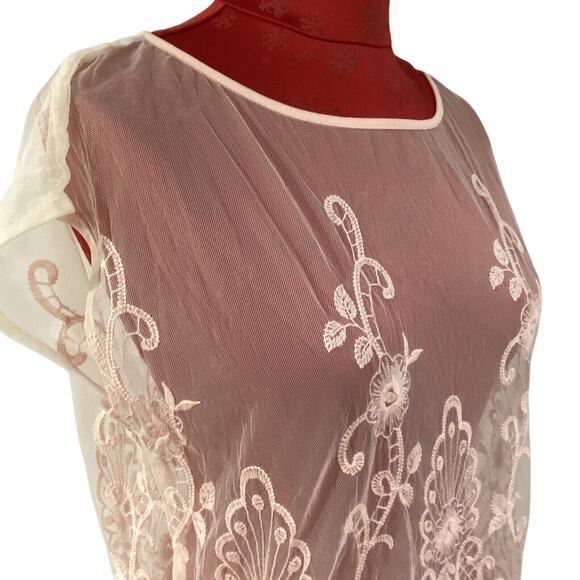 Forever 21 Pink Sheer Lace Top Sleeveless Popover Blouse Sz S Romantic Feminine - Picture 3 of 9